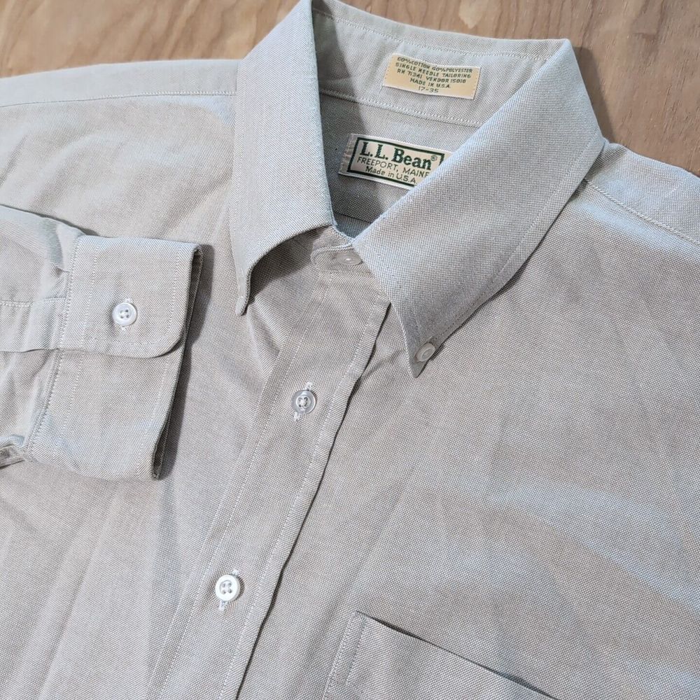 L.L. Bean Freeport Maine Shirt Men's 17 35 Gray Long Sleeve Button Down Polyeste